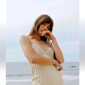 Zara Ecru Ribbed Midi Euro Summer Crochet Dress
Size M